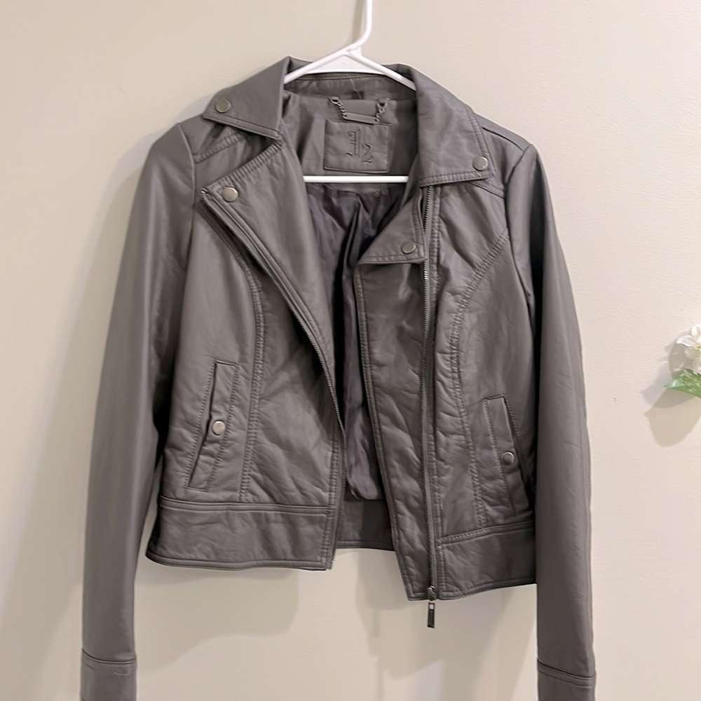 Dark grey faux leather jacket, classy jacket, size small